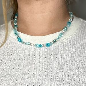 Blue and pearl beaded necklace